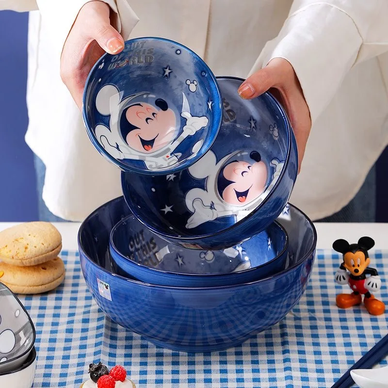 MINISO Disney Mickey Porcelain Bowl Kawaii High Temperature Ramens Bowl Cartoon Large Capacity Tableware Children Ceramics Set 2