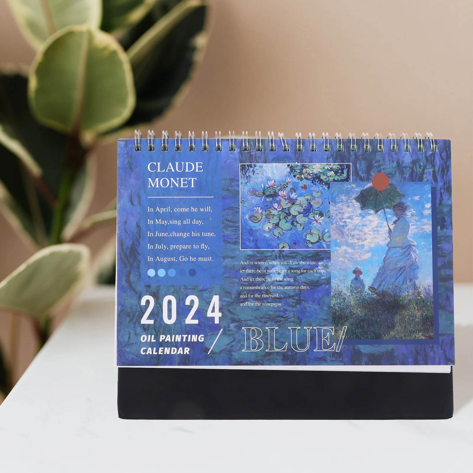 Standing Flip Desk Calendar 2024 Monet Oil Painting Schedule Planner Spiral Bound Freestanding Calendar