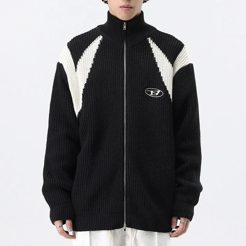 

Original national trend embroidered zipper sweater cardigan coat men autumn and winter couple wear loose turtleneck sweater y2k