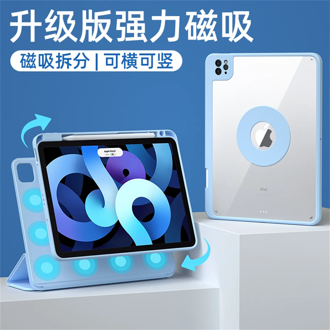 

Чехол с поворотом на 360 градусов для iPad 10,2 Pro 10,5 11 Air 4 5 10,9 Mini 6, магнитный двухсторонний чехол с зажимом, 3 складных смарт-корпуса + слот для ручки
