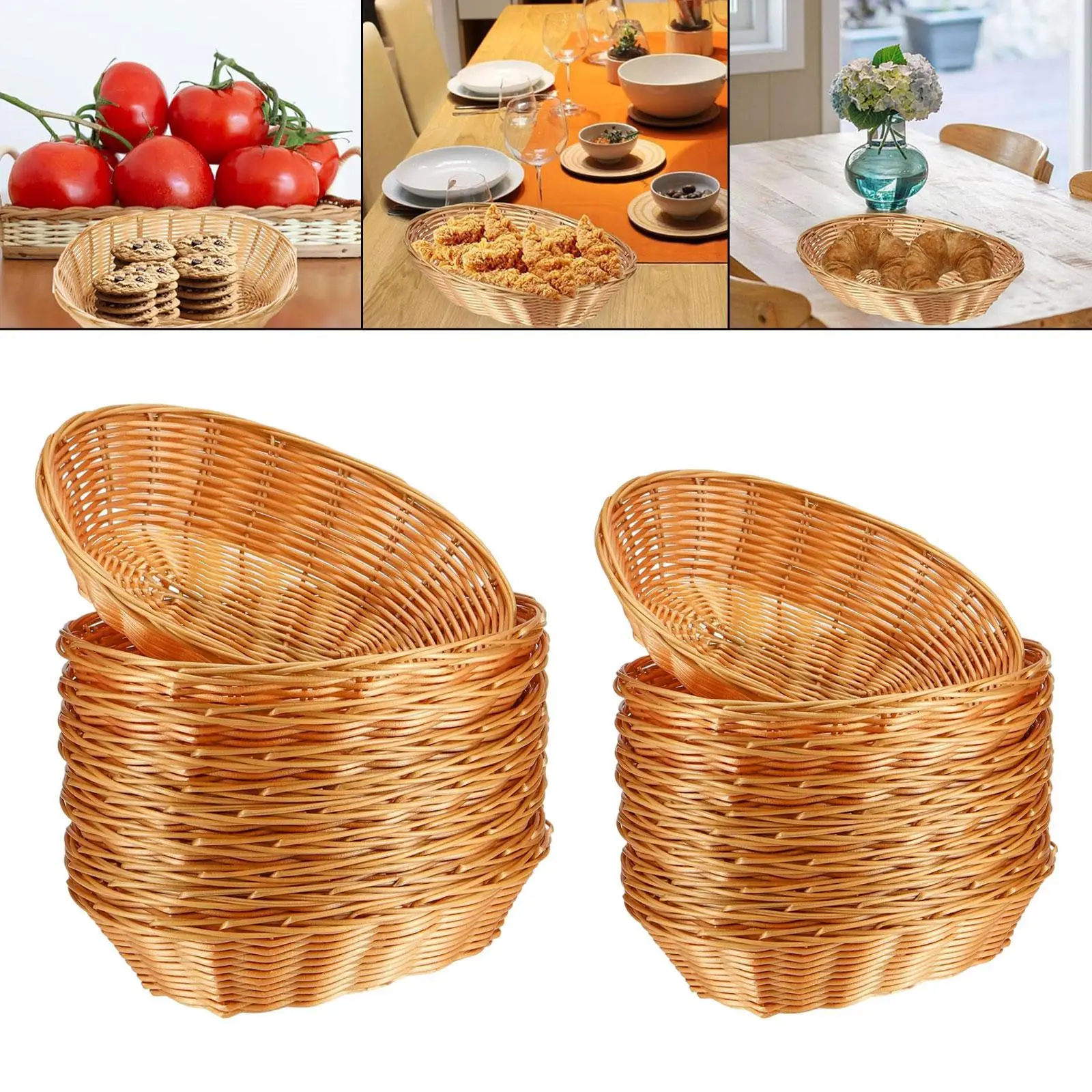 10Pcs Bread Serving Baskets Oval Rustic Small Handwoven Decoration Woven Bread Basket for Outdoor Home Dining Room Cafe Table