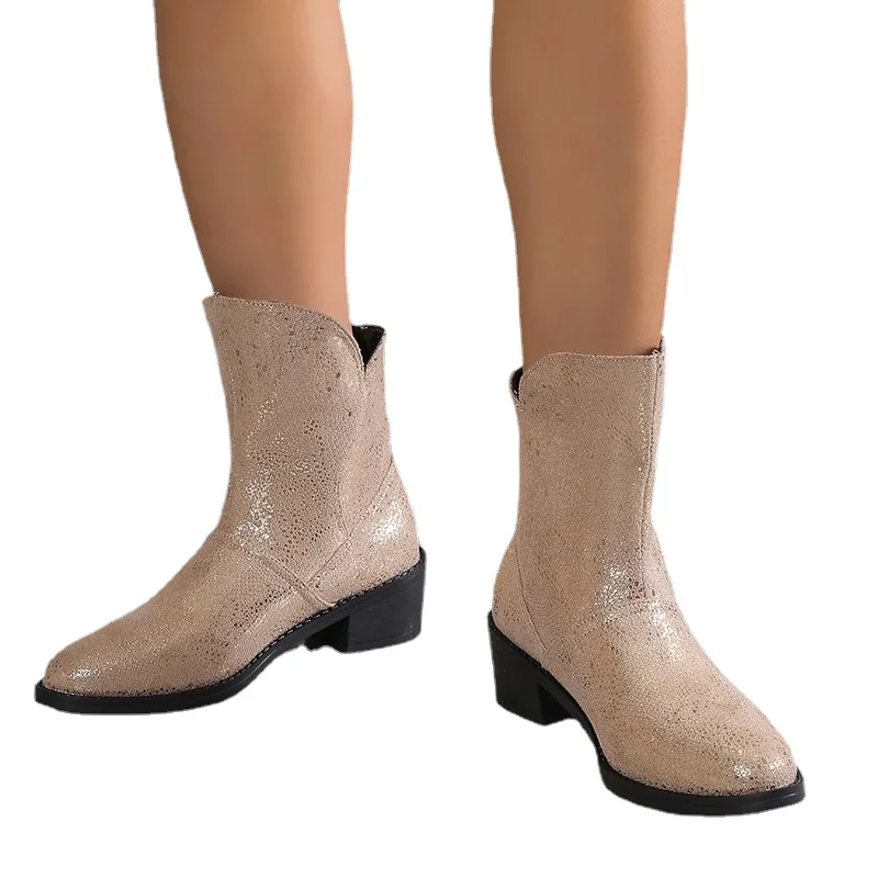 Plus Size 43 Women Boots 2023 Winter Newest Design Slip on Ladies Short Barrel Boots Comfortable Mid Heel Non-slip Casual Boots