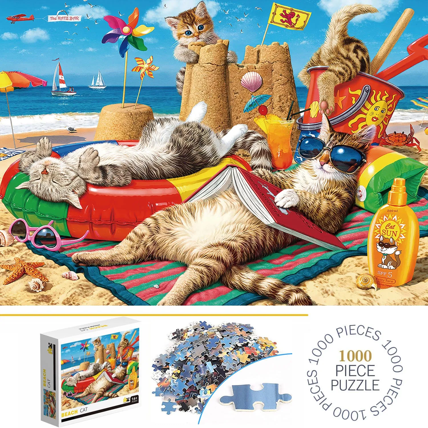 Jigsaw Puzzles 1000 Pieces Beach Cats Jigsaw Puzzles Adults Home Decor Games Family Fun Floor Puzzles Educational Toys Kids