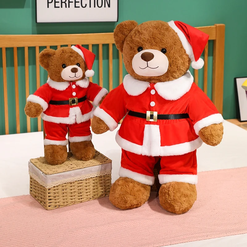New 48/78cm Christmas Bear Plush Pillow Toy Cartoon Santa Bear Soft Stuffed Doll Cute Christmas Party Decor Kids Xmas Gifts