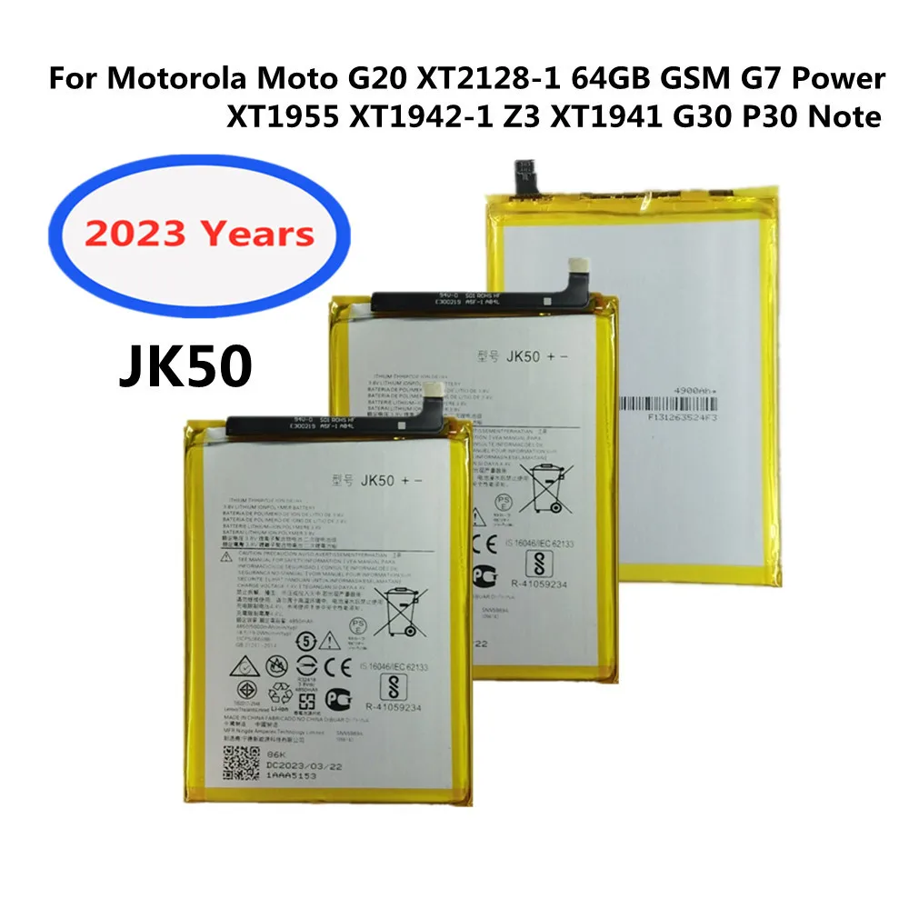 

2023 Years JK50 Battery For Motorola Moto G20 XT2128-1 64GB GSM G7 Power XT1955 XT1942-1 Z3 XT1941 G30 P30 Note Phone Bateria