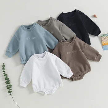 Fashion Newborn Baby Boys Sweatshirt Romper Casual Infant Long Sleeve Letter Embroidery Bodysuit Autumn Winter Jumpsuits Outfits