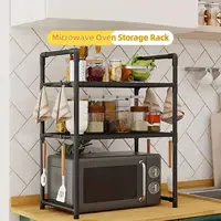 Étagère de support pour micro-ondes Durable-support de comptoir robuste pour le stockage du four, des épices et des plats avec crochets, organisateur utilitaire en plastique 3