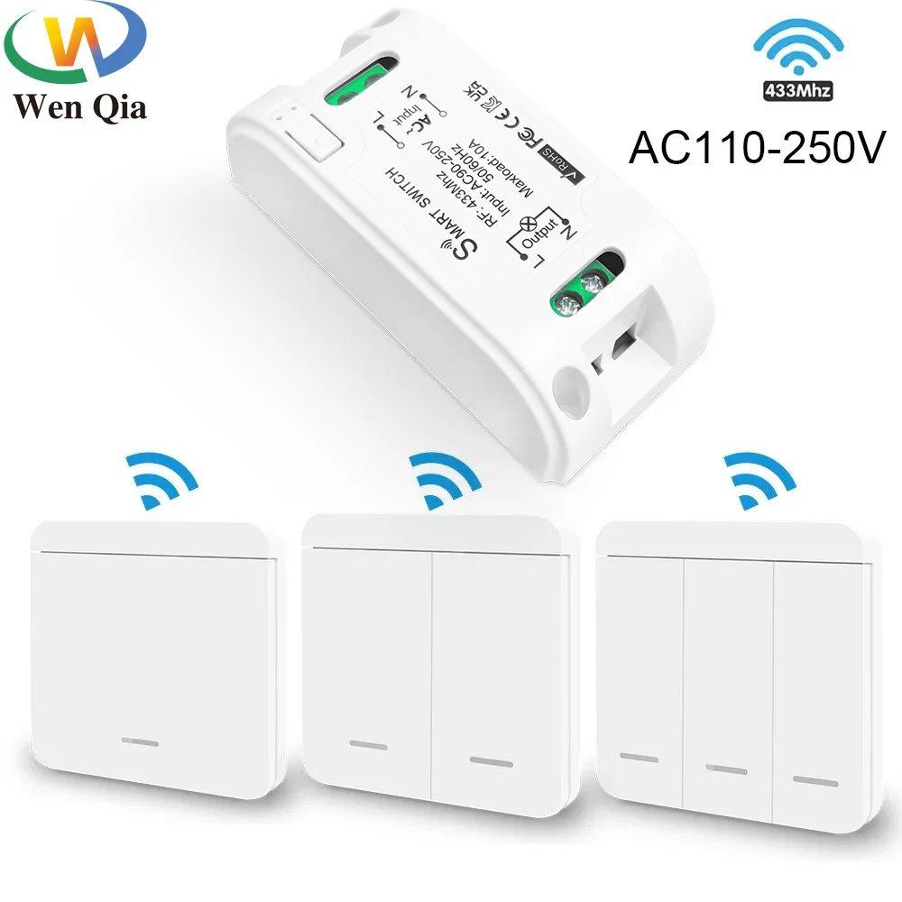 RF 433Mhz รีโมทคอนโทรลไร้สายสวิตช์ไฟ Push ปุ่มสวิทช์ผนัง AC 110V 220V รีเลย์ตัวรับสัญญาณสูงสุด 100M สําหรับโคมไฟ 1