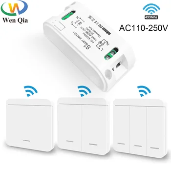 RF 433Mhz รีโมทคอนโทรลไร้สายสวิตช์ไฟ Push ปุ่มสวิทช์ผนัง AC 110V 220V รีเลย์ตัวรับสัญญาณสูงสุด 100M สําหรับโคมไฟ 1