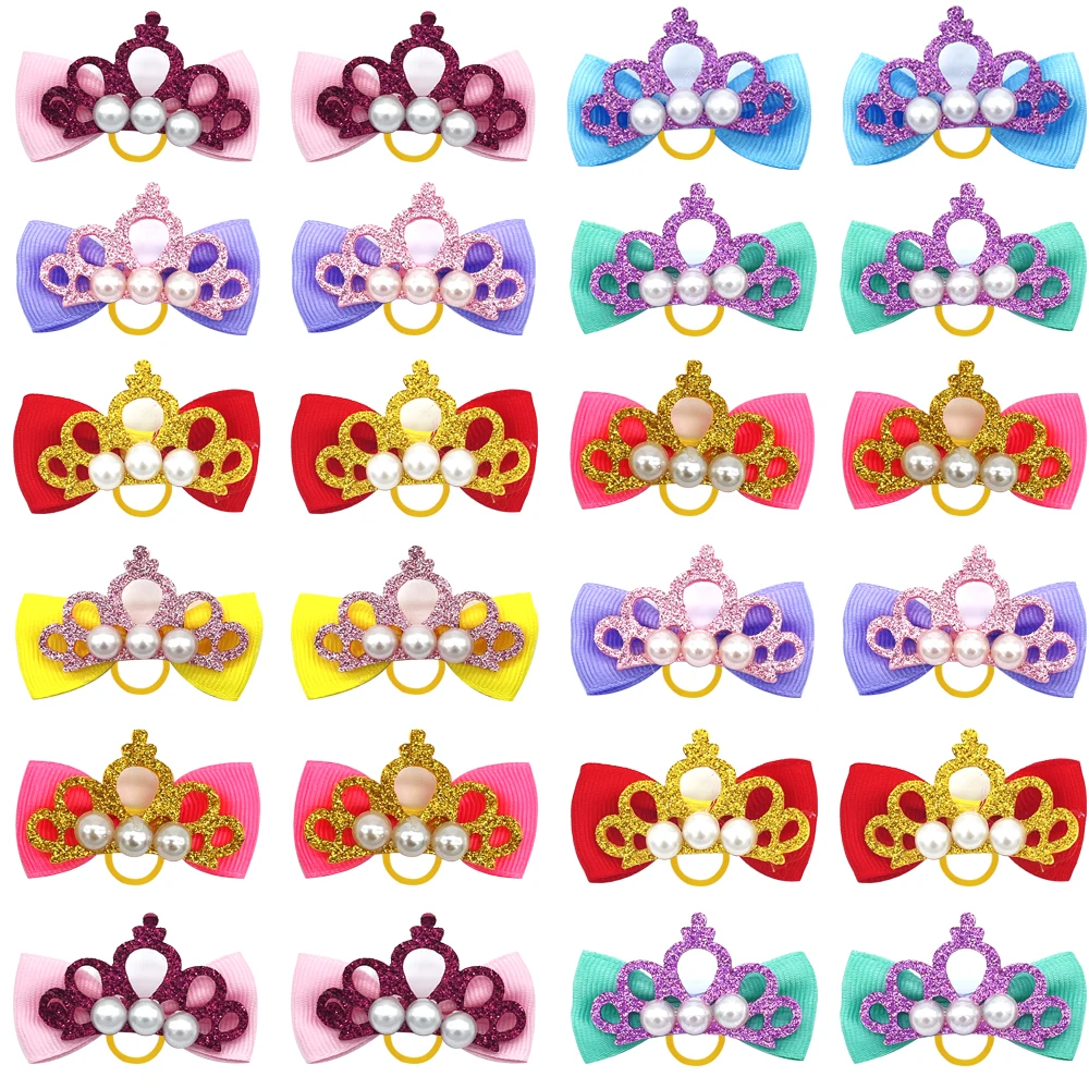 

100pcs Dog Pet Puppy Crown Hair Bows Knot Headdr Rubber Bands Grooming Accessories Puppy Small Dogs Accessories Cute Pet Headwea