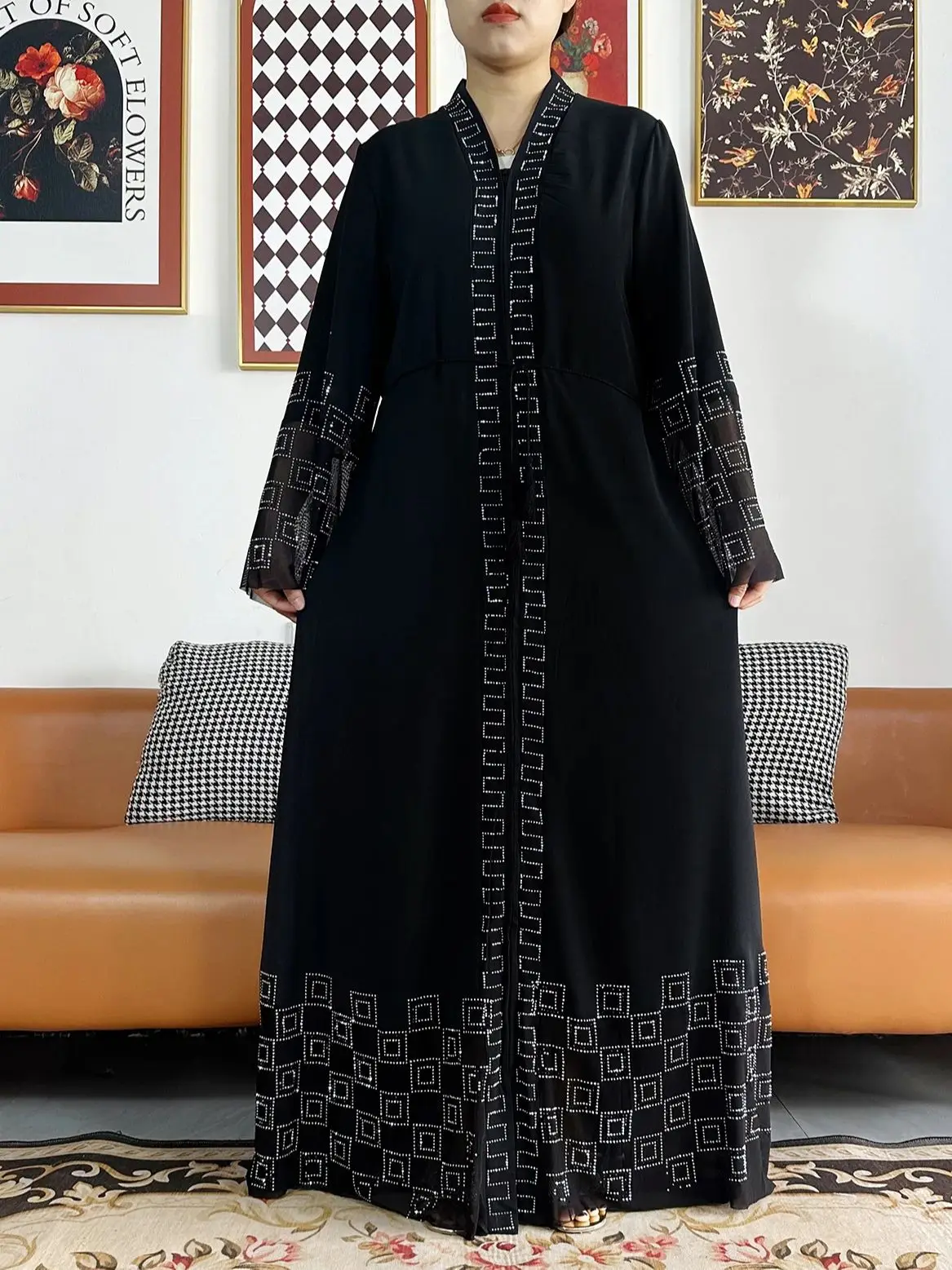 Latest Women Elegant Dresses Dubai Party Outfits Long Sleeve Chiffon Dashiki Muslim Women Robe Open African Abaya Clothing