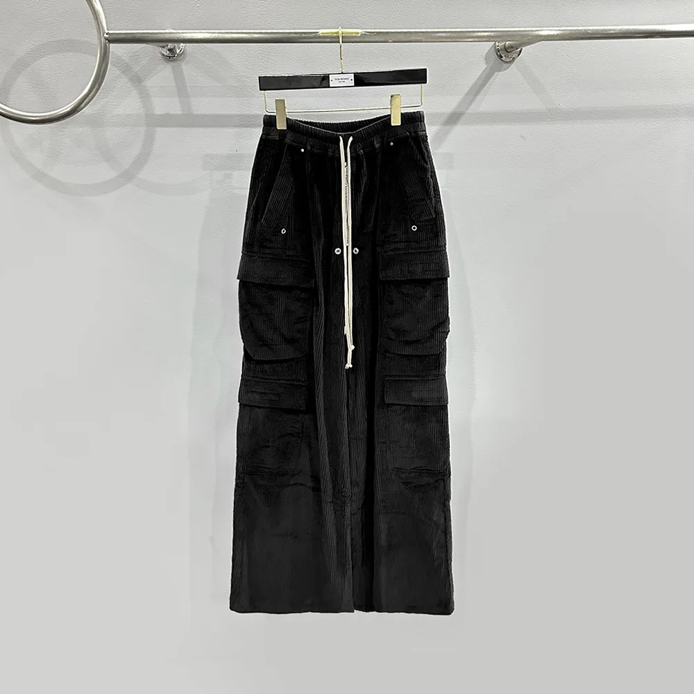 

High Street Rick Pants for Women Wide-legged Pants Men High Street 1:1 Higher Quality Corduroy Cargo Pants