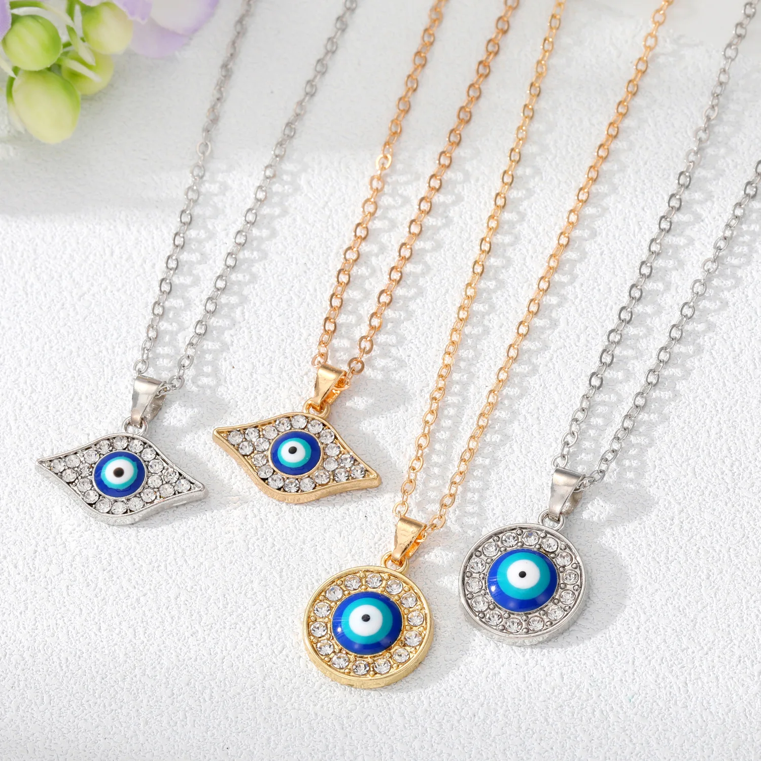 

Round Zircon Turkish Blue Evil Eye Pendant Necklaces For Women Turkey Lucky Eye Necklace Party Jewelry