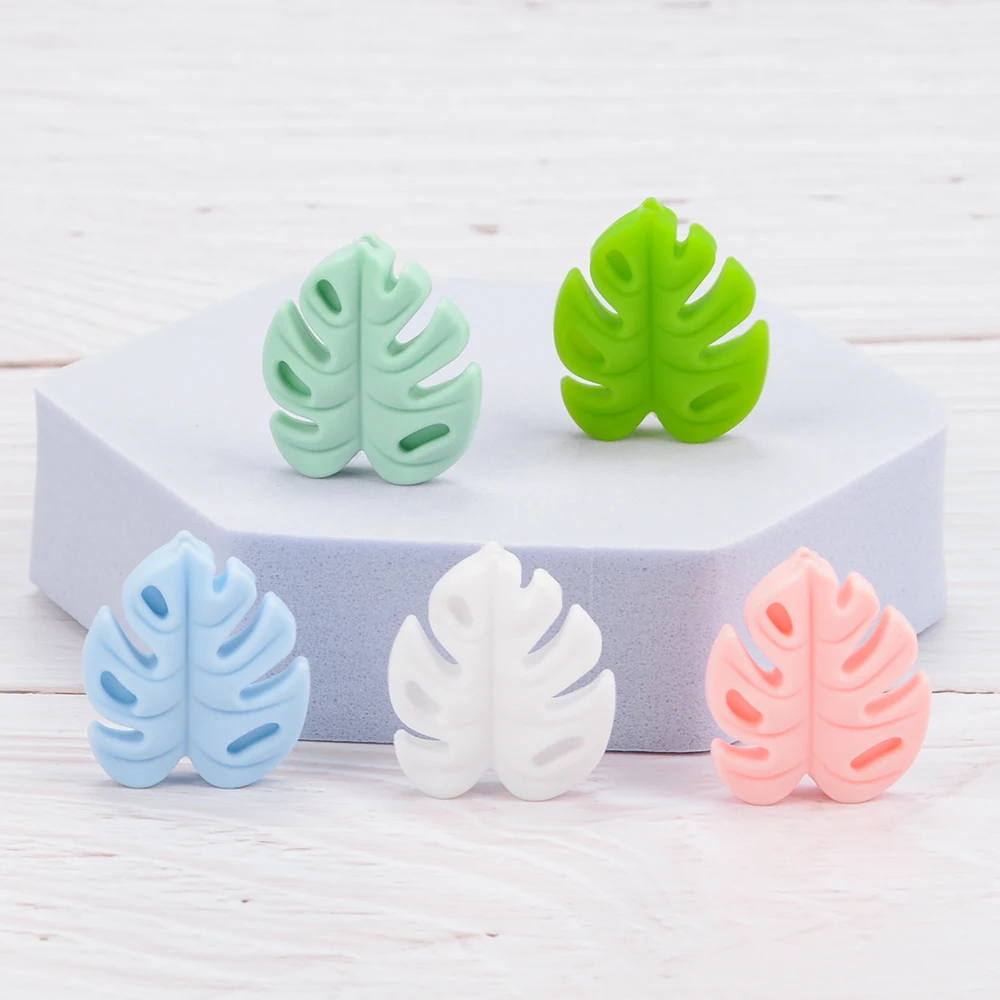 Teething Toys Silicone Teething Toys Baby Teething Toys Silicone Beads Silicone Teether Silicone Teething Beads Sensory Chew Necklaces 30pcs Silicone Monstera Beads for Baby DIY Necklace Pacifier Chain