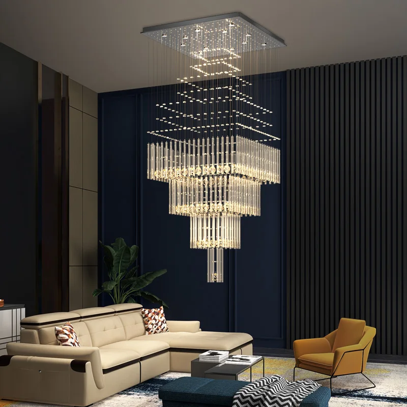 

Duplex Building Living Room Chandelier Luxury Villa Staircase Crystal Chandelier Lighting Hotel Shopping Mall Decor Hanging Lamp
