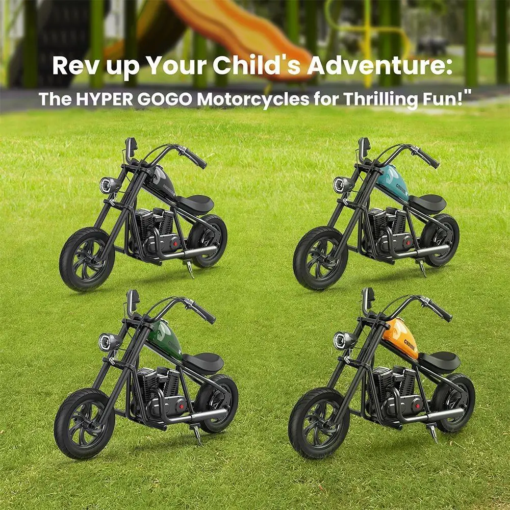 HYPER GOGO Cruiser 12 Electric Chopper Motorcycle for Kids 24V 5.2Ah 160W  ,Children's Bike With 12'x3' Tires, 12KM Top Range