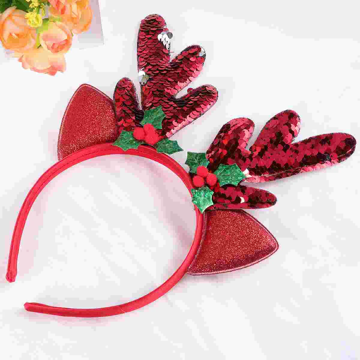 

Christmas Sequin Antlers Hair Bands Adorable Hair Hoops Headdress Party Favors Supplies Decorations (Red)