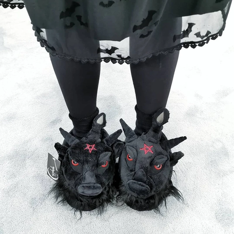 Dark series Ram slipper bag with thick bottom cool bull horse face men and women indoor funny cute home shoes Halloween gift 4