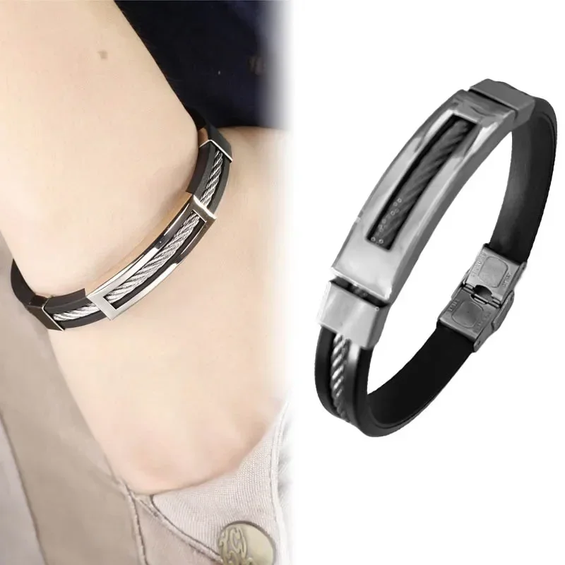Stainless Steel Bracelet Men Silicone Bracelets Casual Jewelry Accessories