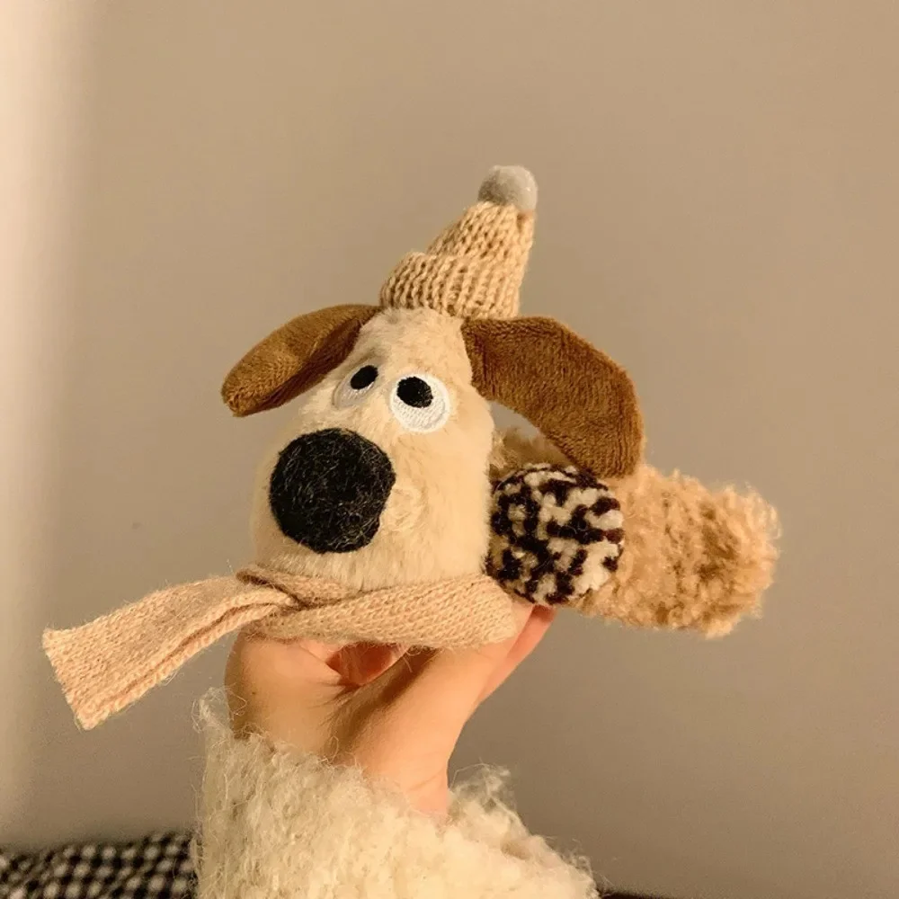 Brown hat scarf puppy plush duckbill clip