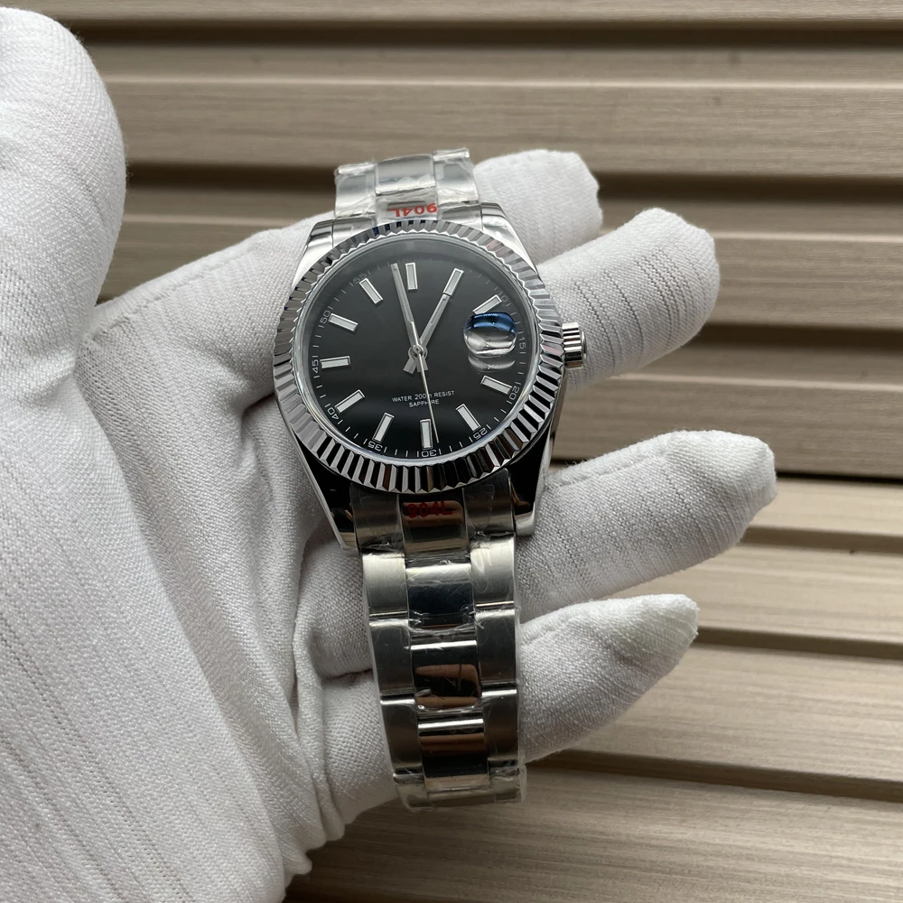 ステンレス鋼の機械式時計904l,高級,シングルカレンダー,200m,耐水性  