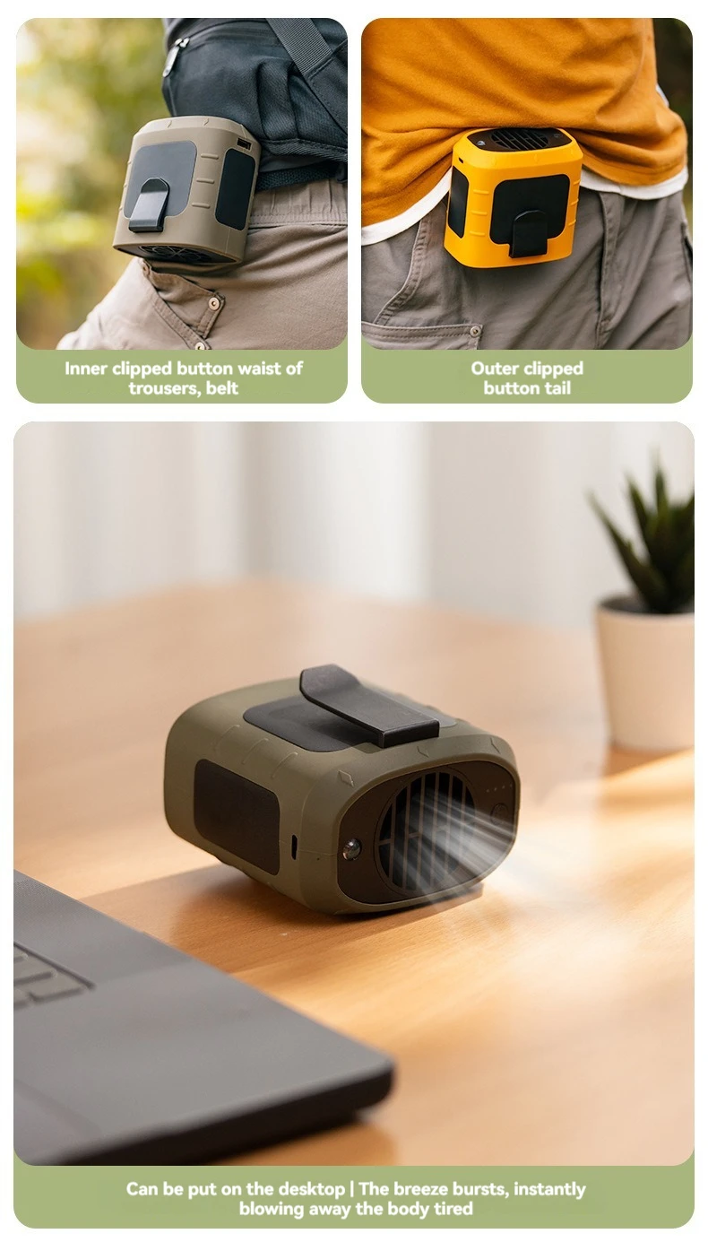 Description Picture 5 of itemNew portable hanging neck fan usb charging outdoor work portable leafless fan light camping hanging waist fan
