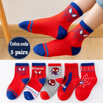 5Pairs/lot Baby Socks Spiderman Cartoon Anime Hero Cotton Boys Tube Socks Children Autumn Winter Kids Socks 1