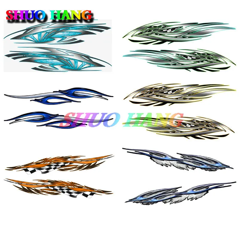2x-Racing-Boat-Automatic-Boat-Cyan-Flame-Car-Truck-Motorcycle-Graphics ...