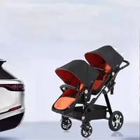 Poussette double légère et pliable pour bébé, siège double, assise et allongée, design avant et arrière pour nourrissons et tout-petits, landau de voyage 4