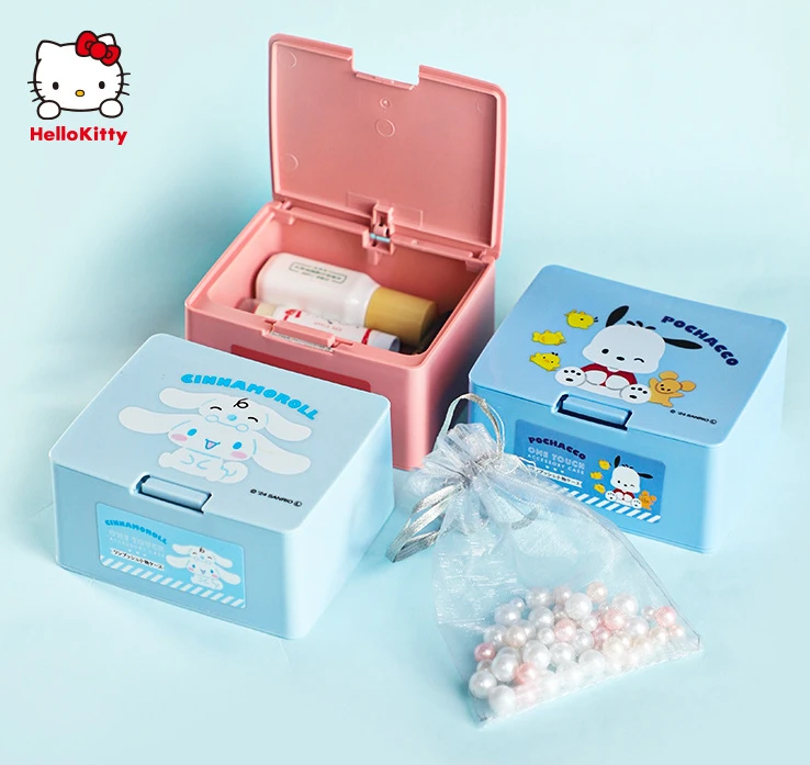 

Hello Kitty Sanrio Cartoon Press Box Plastic Household Products Desktop Lipstick Cosmetic Storage Box Manufacturer Wholesale