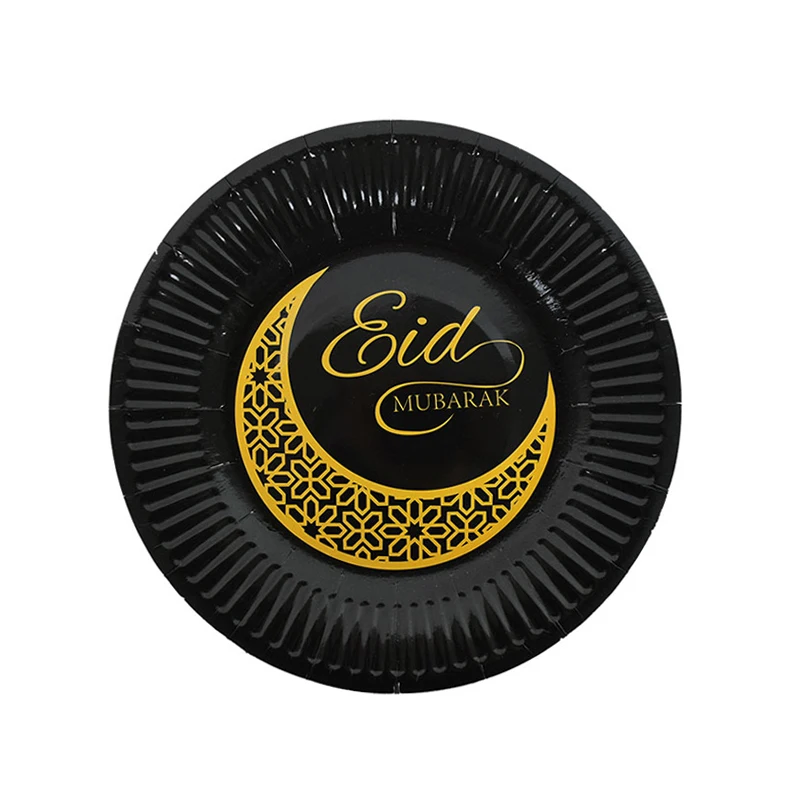 1set Eid Mubarak Disposable Tableware Paper Plates Cups for Ramadan Kareem Decoration Islamic Muslim Festival Party Supplies