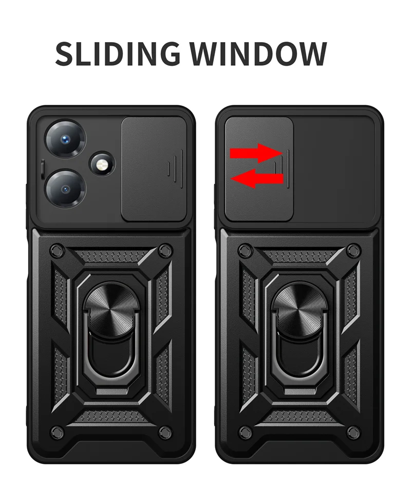 Per Infinix Hot 30 Play X6835 Custodia Slide Window Lens Protect Armor Custodia Per Telefono Per Infinix Hot30 Play Cover Ad Anello Con Supporto Magne