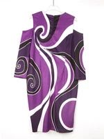 Women's Plus Size Colorblock Print Dress with Cold Shoulder and 3/4 Sleeves - Casual and Comfortable - Image 3