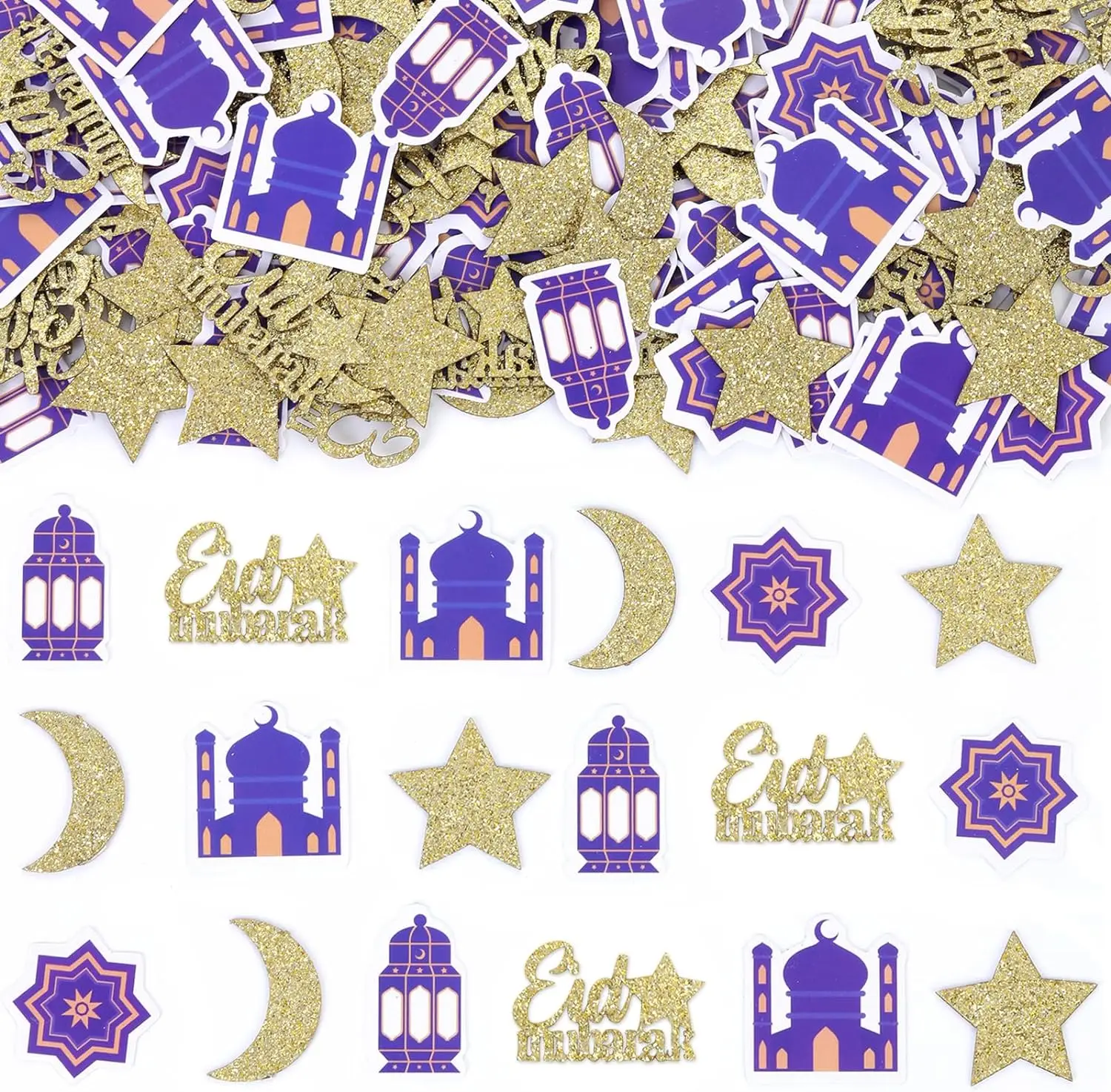

Eid Mubarak Table Confetti, Crescent Moon and Stars, Mosque Lantern Glitter, Ramadan Celebrations, 200Pcs