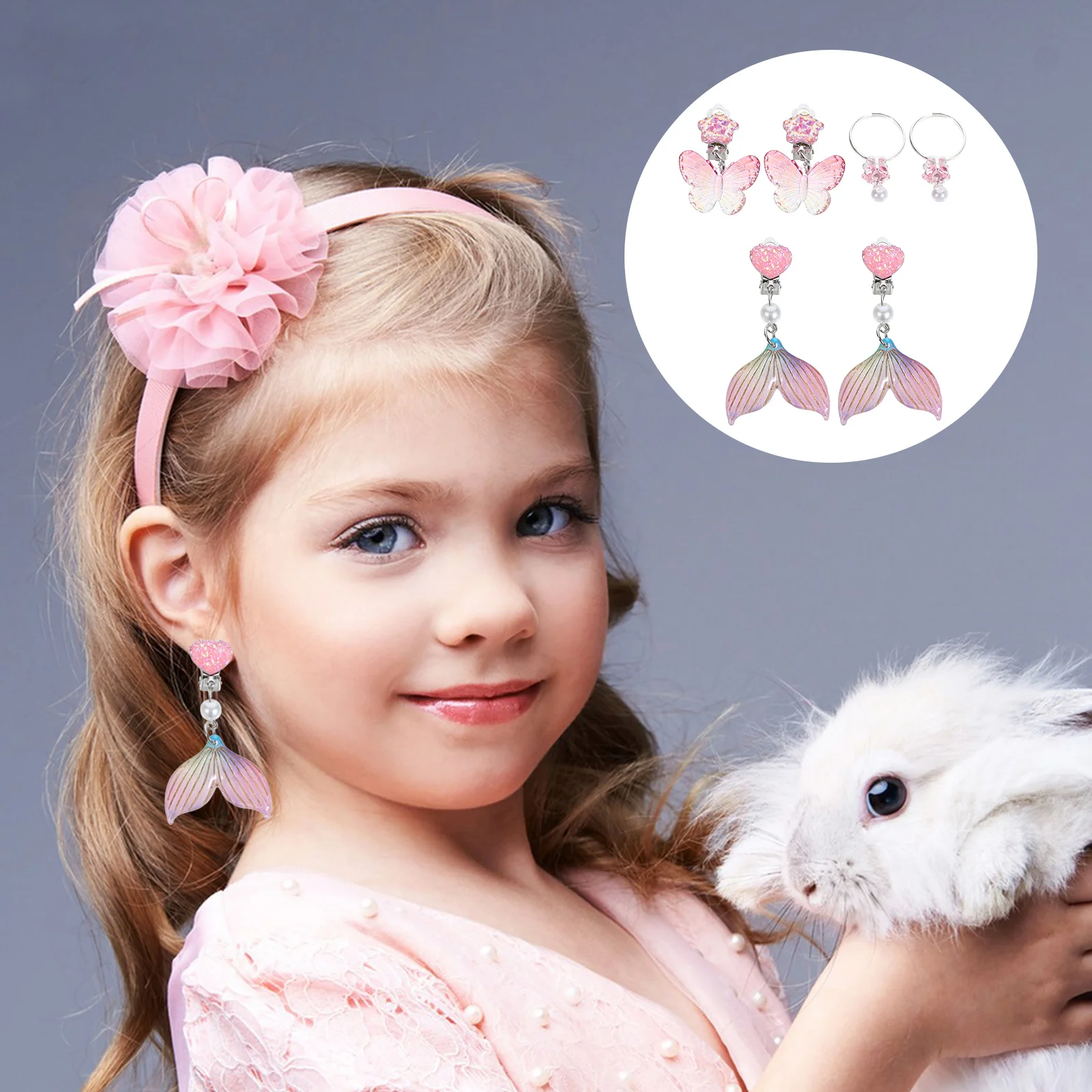 

3 Pairs Set Colorful Girls Ear Clips Child Earrings for Plastic Alloy Children Accessories On