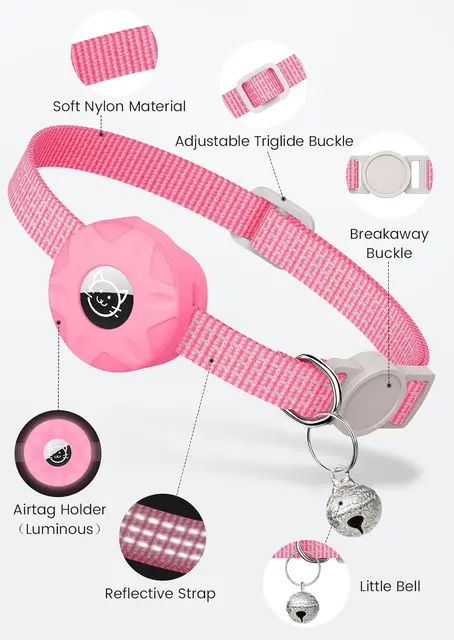 for Apple AirTag Cat Collar,Air Tag Pet Collar with airtag Holder and Bell Reflective GPS Kitten Collar for Girl Boy Cats gatos 3
