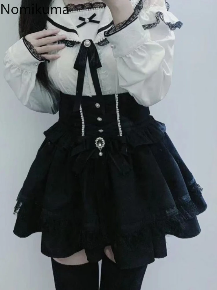 2025 Faldas Mujer De Moda Plaid Skirt for Women Sweet Japanese Jupe High Waist Bow Cute Saia Beading Bandage A-line Mini Skirts 2