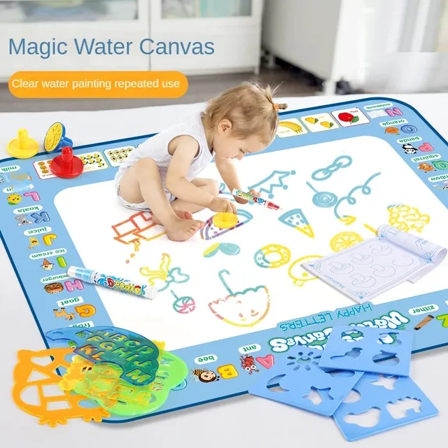 100x80CM Magic Water Drawing Mat Coloring Doodle with Reusable Magic Pens Montessori Painting Board Educational Toys Kids Gifts 3
