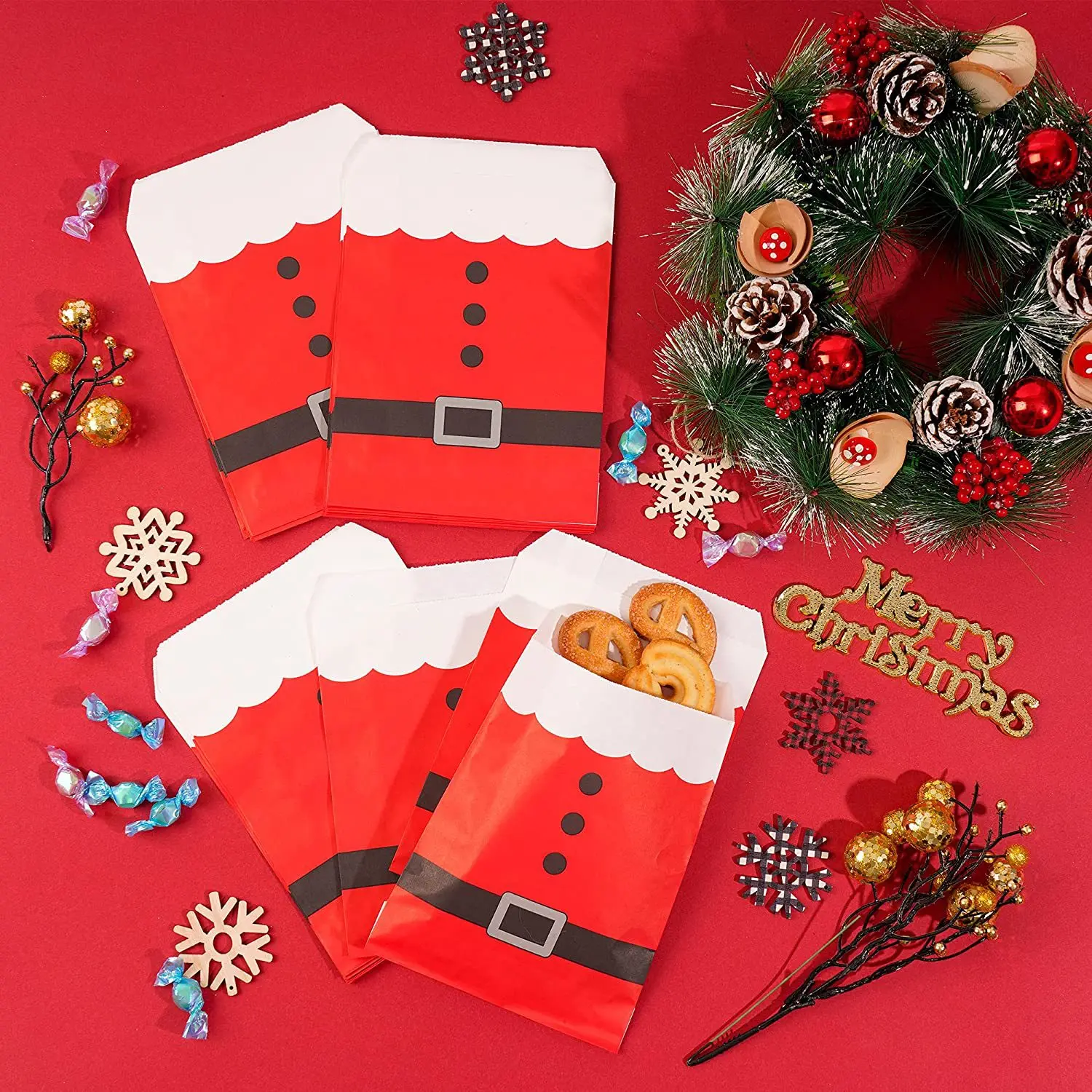 Christmas Gift Bag Kraft Paper Bags Santa Claus Snowman Xmas Party Candy Bag Cookie Xmas Packaging Pouch Wrapping 25Pcs christmas gift bags christmas candy packaging