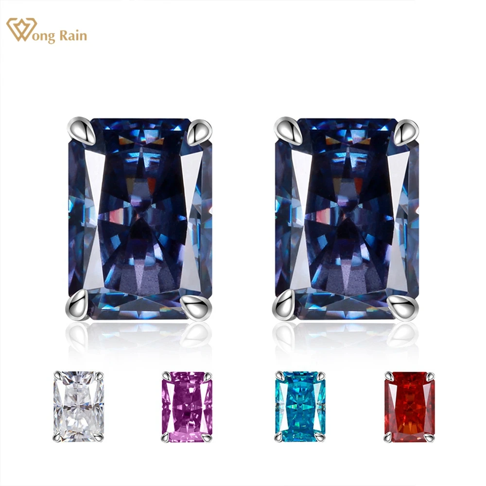 

Wong Rain 100% 925 Sterling Silver Crushed Ice Cut 7CT Lab Colorful Sapphire Gemstone Fine Studs Earrings Jewelry Free Shipping