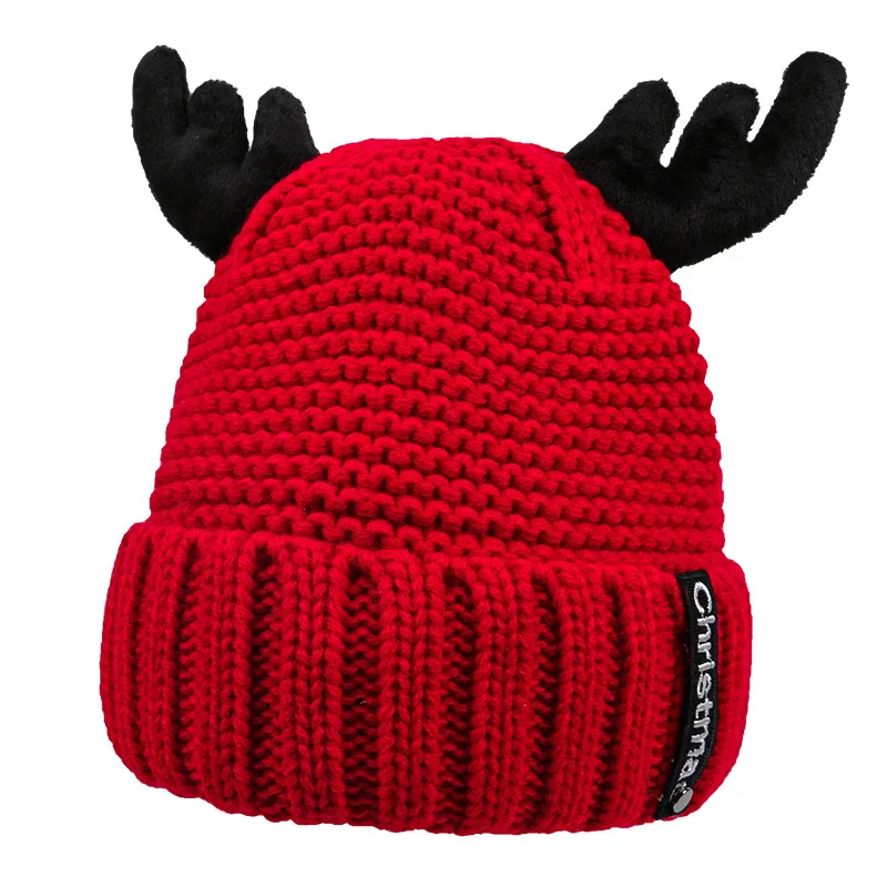 

Ladies Christmas Antler Hat Korean Version of Wild Plus Velvet Thick Autumn and Winter Warm Ear Protection Knitted Cold Hat Men