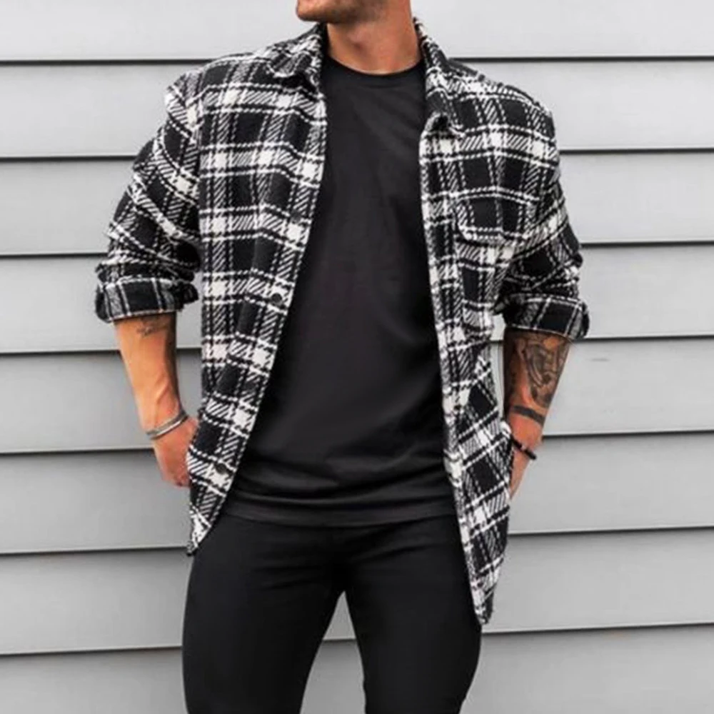 Mens Autumn Casual Retro American Long-Sleeved Shirt 2023 New Fashion Trend Striped Color Collision Hong Kong Style Shirt