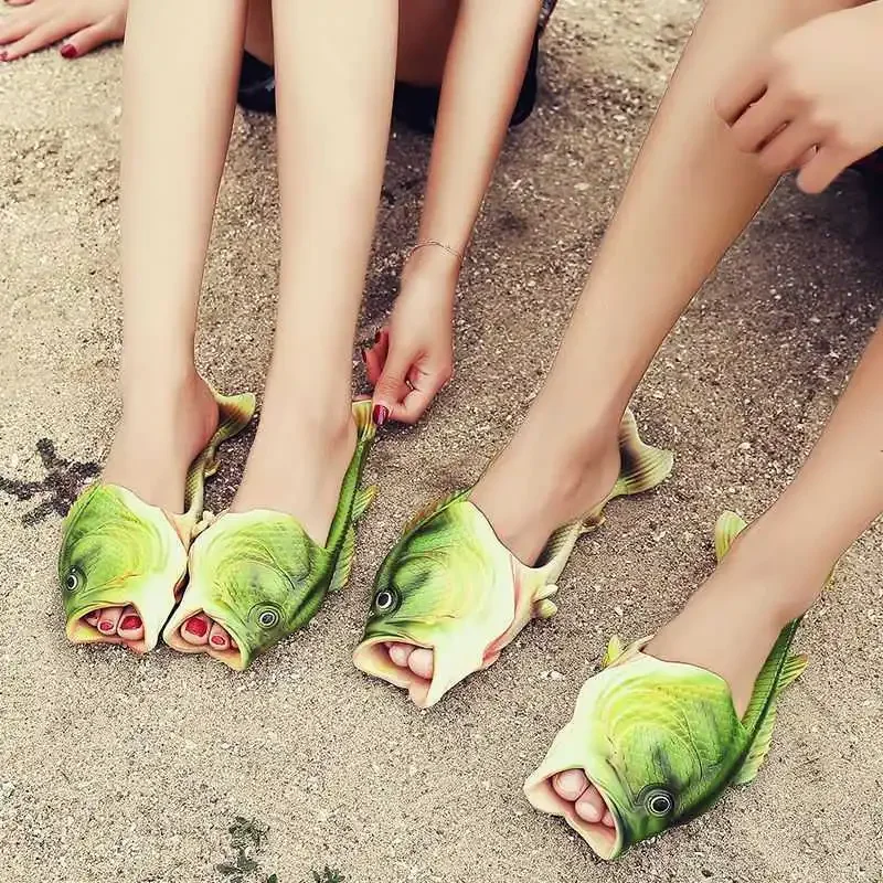 Fish Slippers New Women's Funny Creative Home Non-slip Fashion Salted Fish Word Drag Men's Trendy Slippers Outdoor Beach 2023