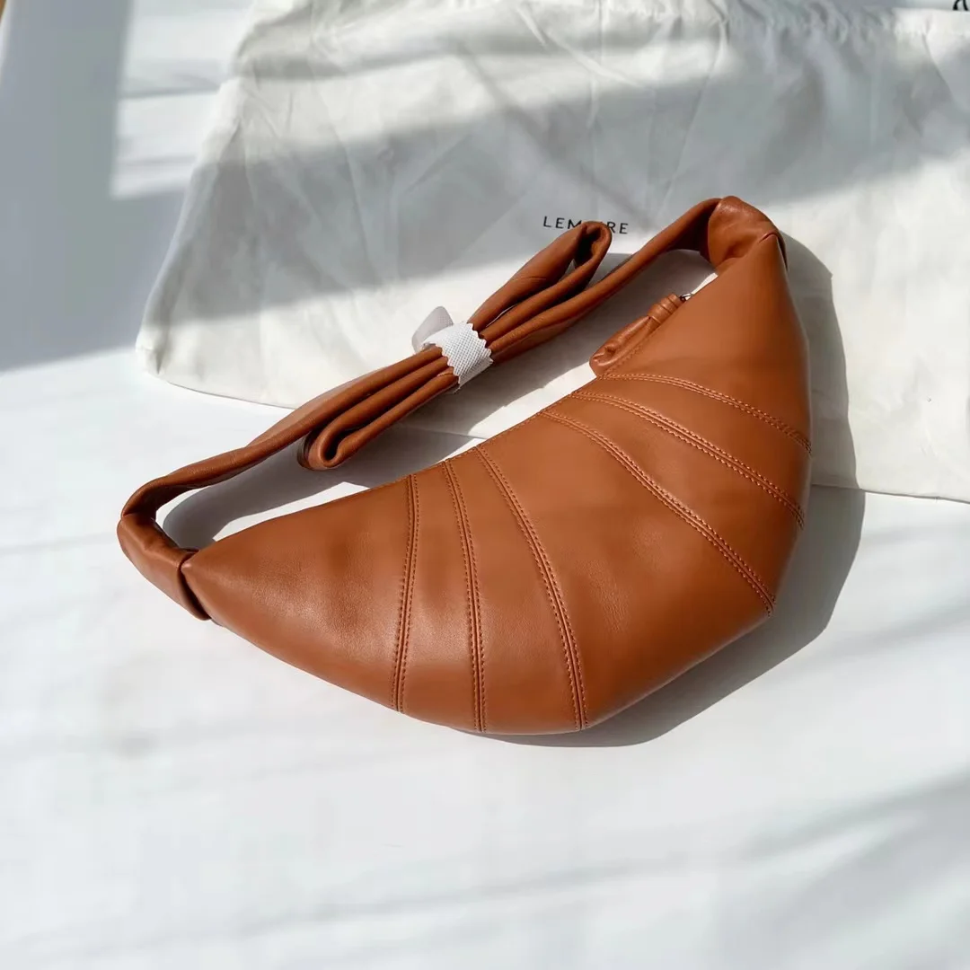 Unisex lambskin solid color fashion all-match large-capacity messenger croissant bag croissant bag