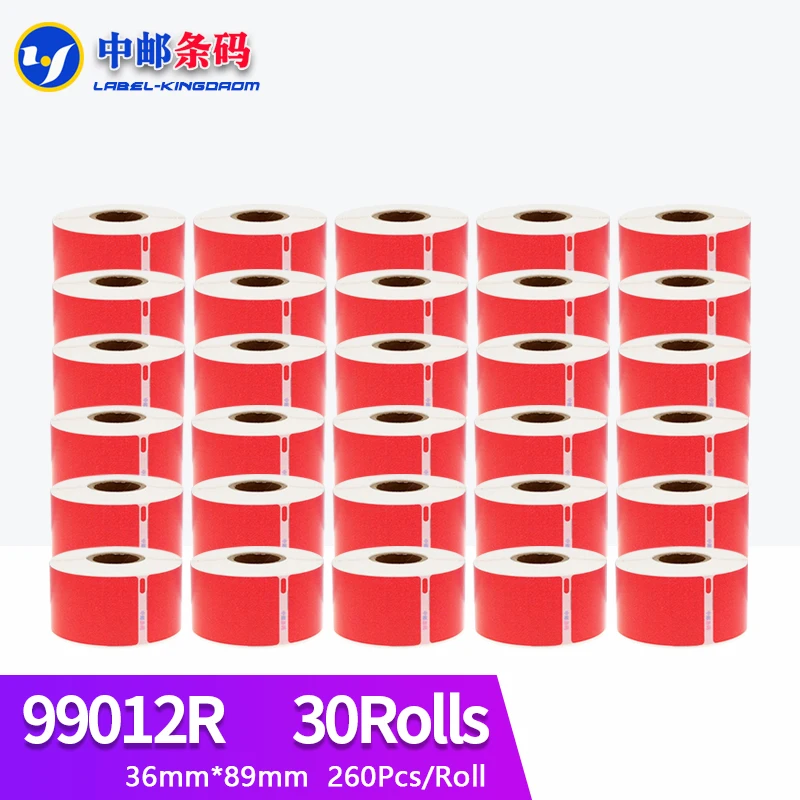 

30 Rolls Compatible Dymo Labels 99012 In Red Color 36X89mm 260Pcs/Roll