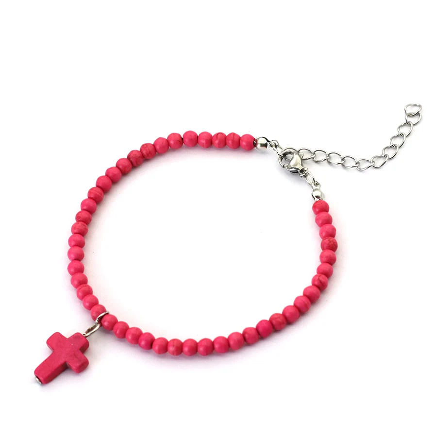 Natural Red White Blue Howlite Stone Anklet Adjustable Beach Surfing