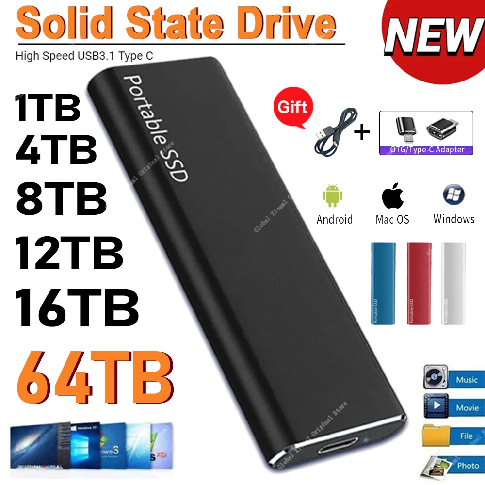 

Portable SSD 1TB External Solid State Hard Drive 2TB USB 3.1 External Hard Disk SSD 500GB Mobile Hard Drive For Laptop Mac PC