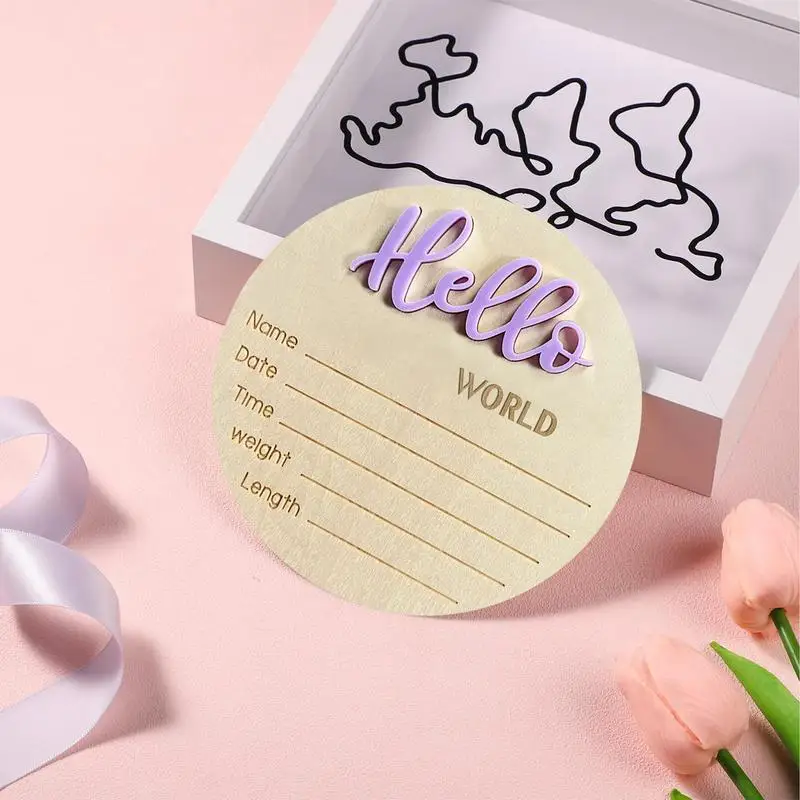 Cartello In Legno Per Annuncio Nascita - Hello World Con Nome, Data, Peso E Lunghezza, 13.5 Cm, Con Farfalle Decorativi - Foto 11