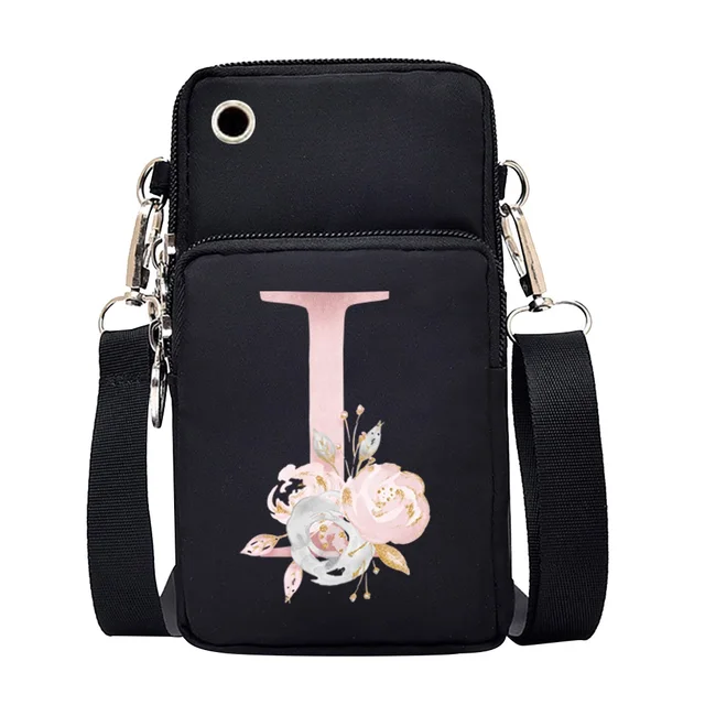 Waterproof Mobile Phone Bag for Iphone/huawei/xiaomi/samsung Universal Pink Flower 26 Letters Cell Phone Case Women Wrist Pack 7Pink flower I