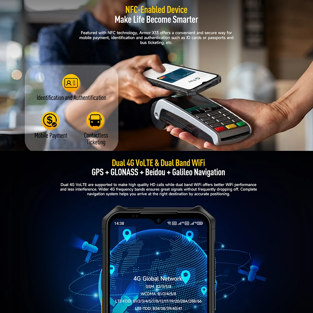 Original Ulefone Power Armor X13 Rugged Smartphones Android 13 6.52 Inch 12GB+64GB 50MP 6320mAh Dual 4G VoLTE Cell Phone GPS NFC